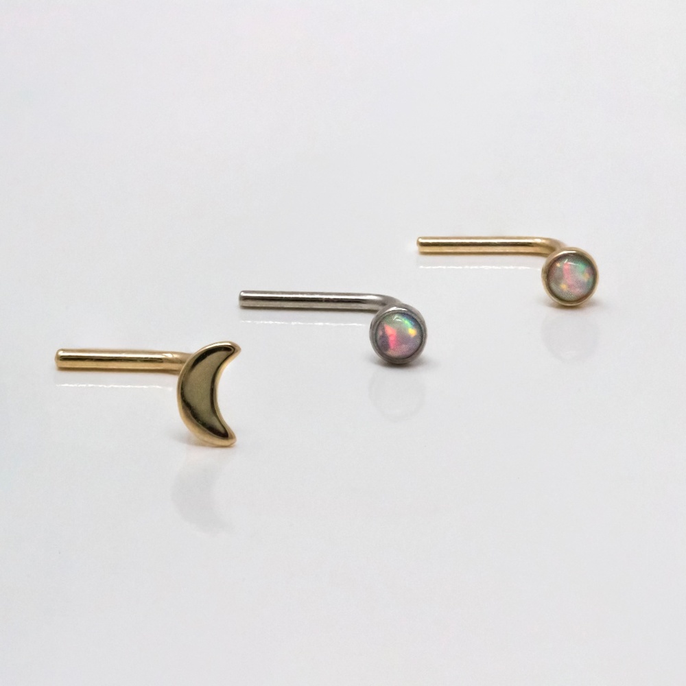 Solid Gold Moon & Opal Nose Ring Bundle